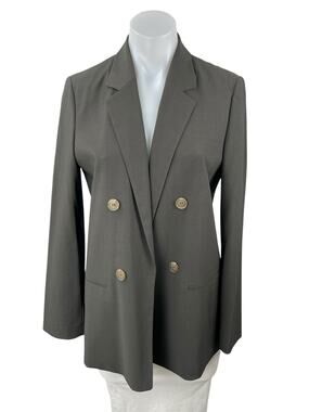 List Womens Gray Notched Collar Long Sleeve Double Breasted Blazer Coat Jacket 4